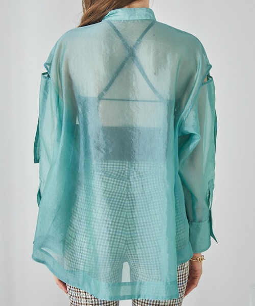 PUBLIC TOKYO（パブリックトウキョウ）の「バンドカラーシアーブラウス（シャツ/ブラウス・レディース・ベージュ/ミント/サックスブルー・FREE）」の14枚目の写真