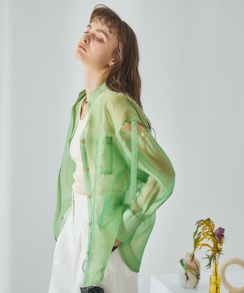 PUBLIC TOKYO（パブリックトウキョウ）の「バンドカラーシアーブラウス（シャツ/ブラウス・レディース・ベージュ/ミント/サックスブルー・FREE）」の17枚目の写真