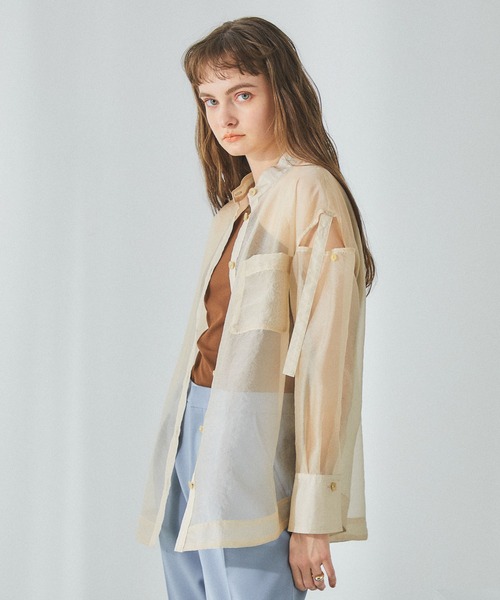 PUBLIC TOKYO（パブリックトウキョウ）の「バンドカラーシアーブラウス（シャツ/ブラウス・レディース・ベージュ/ミント/サックスブルー・FREE）」の16枚目の写真