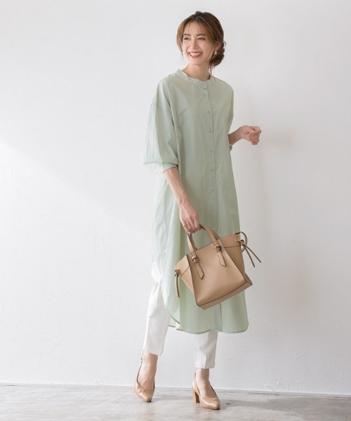 Pierrot（ピエロ）の「2wayレースアップシャツワンピース（シャツワンピース・レディース・ベージュ/ミント/オフホワイト・M）」の3枚目の写真