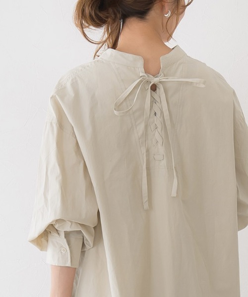Pierrot（ピエロ）の「2wayレースアップシャツワンピース（シャツワンピース・レディース・ベージュ/ミント/オフホワイト・M）」の7枚目の写真