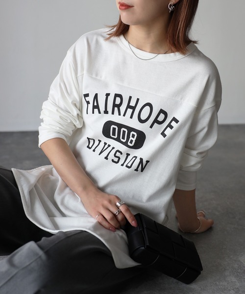 Riberry（リベリー）の「FAIRHOPE フットボールTシャツ/カレッジTシャツ（Tシャツ/カットソー・レディース・オフホワイト/スミクロ/モカ/ブルー/グリーン/ピンク/ホワイト×グリーン/ホワイト×ブラック・FREE）」の3枚目の写真