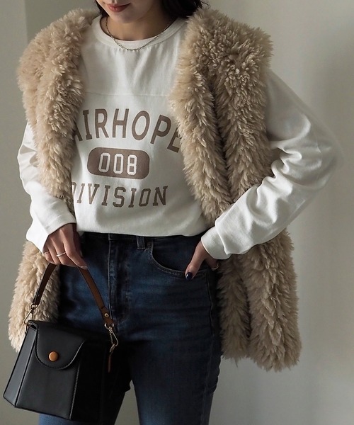 Riberry（リベリー）の「FAIRHOPE フットボールTシャツ/カレッジTシャツ（Tシャツ/カットソー・レディース・オフホワイト/スミクロ/モカ/ブルー/グリーン/ピンク/ホワイト×グリーン/ホワイト×ブラック・FREE）」の2枚目の写真