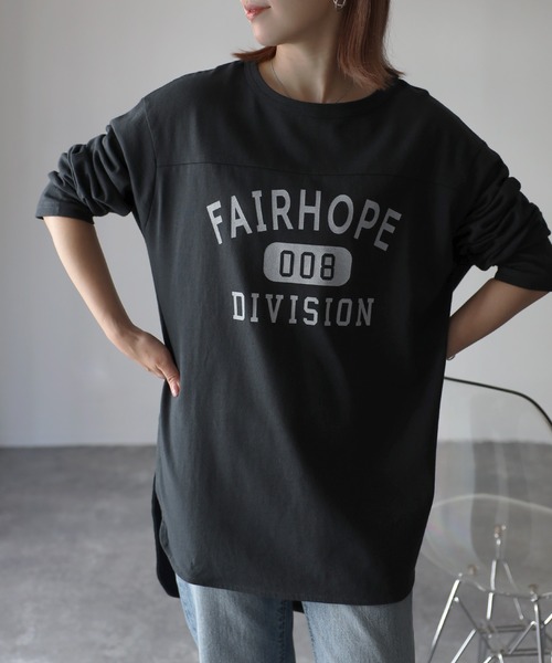 Riberry（リベリー）の「FAIRHOPE フットボールTシャツ/カレッジTシャツ（Tシャツ/カットソー・レディース・オフホワイト/スミクロ/モカ/ブルー/グリーン/ピンク/ホワイト×グリーン/ホワイト×ブラック・FREE）」の4枚目の写真