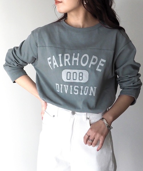 Riberry（リベリー）の「FAIRHOPE フットボールTシャツ/カレッジTシャツ（Tシャツ/カットソー・レディース・オフホワイト/スミクロ/モカ/ブルー/グリーン/ピンク/ホワイト×グリーン/ホワイト×ブラック・FREE）」の7枚目の写真