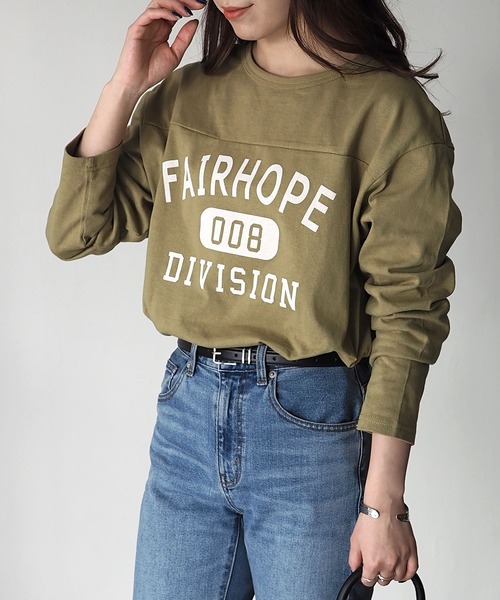 Riberry（リベリー）の「FAIRHOPE フットボールTシャツ/カレッジTシャツ（Tシャツ/カットソー・レディース・オフホワイト/スミクロ/モカ/ブルー/グリーン/ピンク/ホワイト×グリーン/ホワイト×ブラック・FREE）」の6枚目の写真