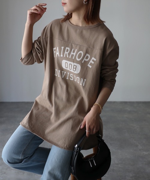 Riberry（リベリー）の「FAIRHOPE フットボールTシャツ/カレッジTシャツ（Tシャツ/カットソー・レディース・オフホワイト/スミクロ/モカ/ブルー/グリーン/ピンク/ホワイト×グリーン/ホワイト×ブラック・FREE）」の5枚目の写真