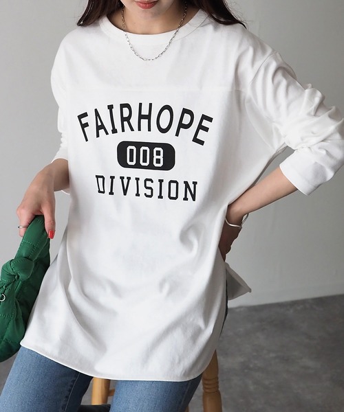 Riberry（リベリー）の「FAIRHOPE フットボールTシャツ/カレッジTシャツ（Tシャツ/カットソー・レディース・オフホワイト/スミクロ/モカ/ブルー/グリーン/ピンク/ホワイト×グリーン/ホワイト×ブラック・FREE）」の22枚目の写真