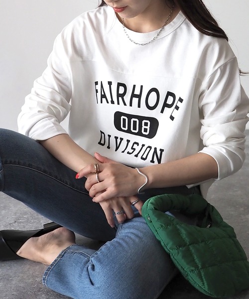 Riberry（リベリー）の「FAIRHOPE フットボールTシャツ/カレッジTシャツ（Tシャツ/カットソー・レディース・オフホワイト/スミクロ/モカ/ブルー/グリーン/ピンク/ホワイト×グリーン/ホワイト×ブラック・FREE）」の21枚目の写真
