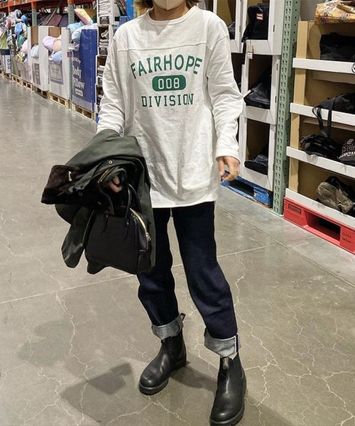 Riberry（リベリー）の「FAIRHOPE フットボールTシャツ/カレッジTシャツ（Tシャツ/カットソー・レディース・オフホワイト/スミクロ/モカ/ブルー/グリーン/ピンク/ホワイト×グリーン/ホワイト×ブラック・FREE）」の12枚目の写真