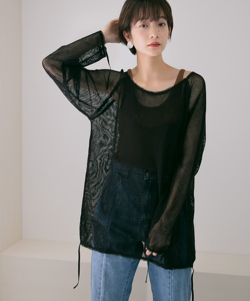 KBF（ケイビーエフ）の「メッシュデザインカットソー∴（Tシャツ/カットソー・レディース・ホワイト/ブラック・ONE）」の2枚目の写真