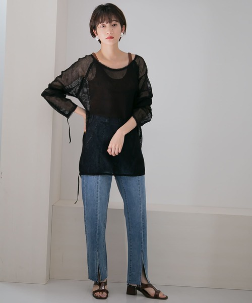 KBF（ケイビーエフ）の「メッシュデザインカットソー∴（Tシャツ/カットソー・レディース・ホワイト/ブラック・ONE）」の3枚目の写真