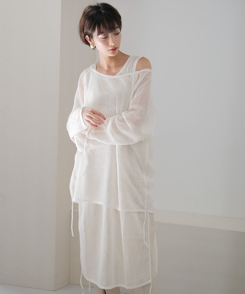 KBF（ケイビーエフ）の「メッシュデザインカットソー∴（Tシャツ/カットソー・レディース・ホワイト/ブラック・ONE）」の6枚目の写真