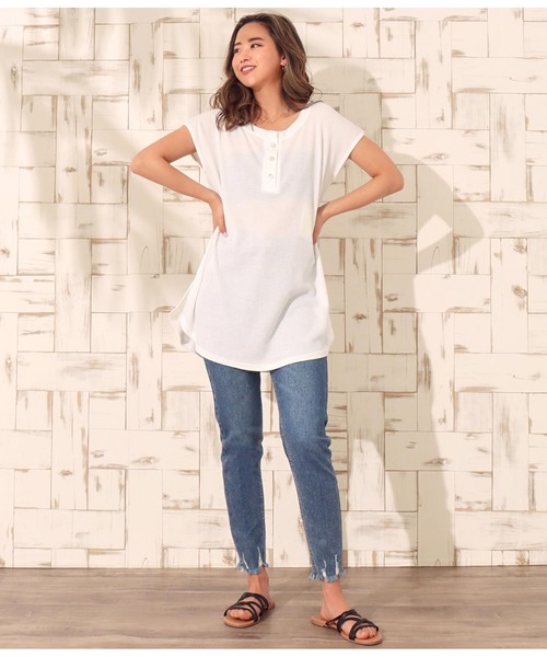 anap mimpi(アナップミンピ)の「2WAYヘンリーワッフルトップス(Tシャツ/カットソー・レディース・グレイッシュベージュ/ホワイト/ダークグレー/ネイビー・FREE)」の18枚目の写真