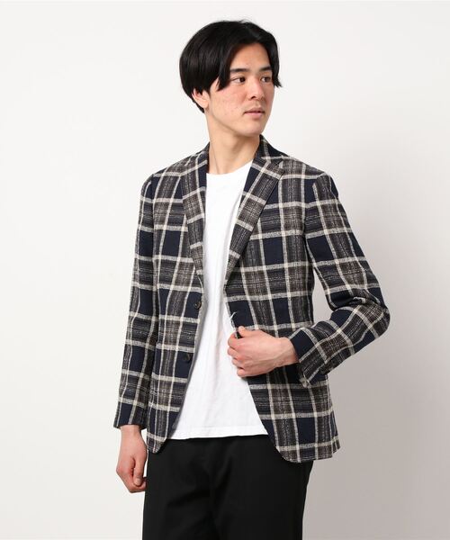 Cricket（クリケット）の「[クリケット1960] Cricket 1960 リネン混 チェック柄 ジャケット（テーラードジャケット・メンズ・ネイビー・M/46/L/48）」の2枚目の写真
