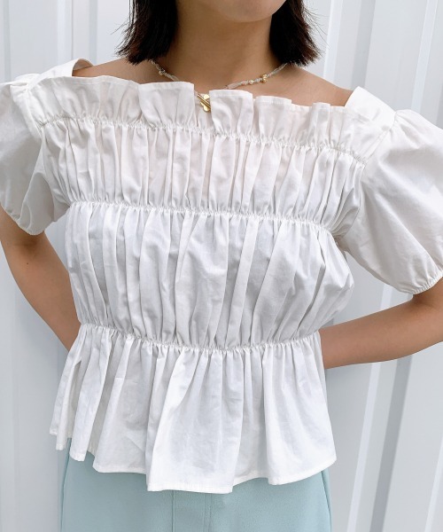 Me%(ミィパーセント)の「スクエアネックシャーリングハンソデブラウス(シャツ/ブラウス・レディース・サックスブルー/ブラック/ホワイト/ブルー・FREE)」の1枚目の写真