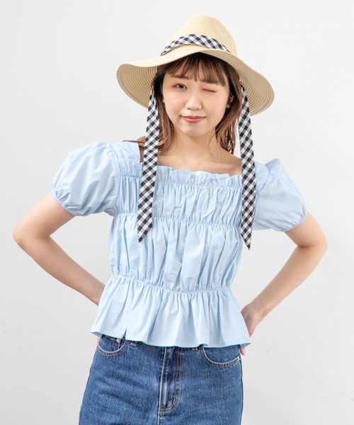 Me%(ミィパーセント)の「スクエアネックシャーリングハンソデブラウス(シャツ/ブラウス・レディース・サックスブルー/ブラック/ホワイト/ブルー・FREE)」の4枚目の写真