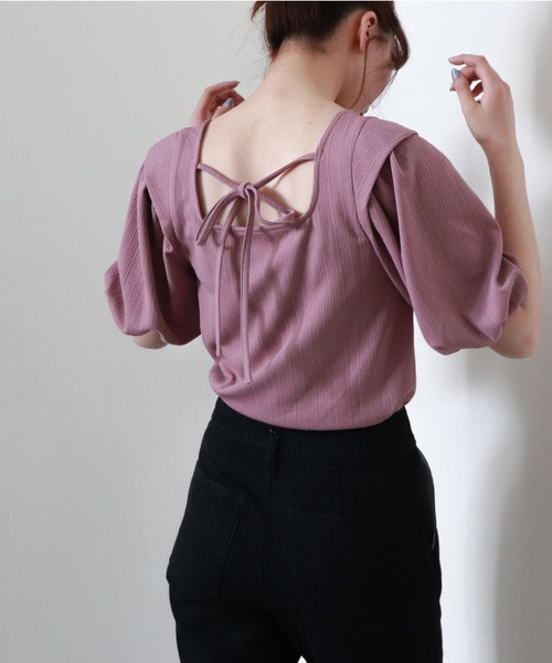archives（アルシーヴ）の「タックボリュームスリーブＴＯＰＳ（Tシャツ/カットソー・レディース・パープル/オフホワイト/グリーン/モカ・MEDIUM）」の21枚目の写真