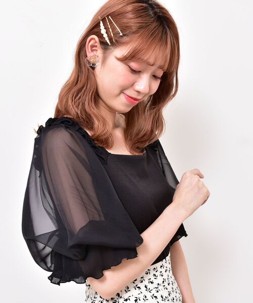 MAJESTIC LEGON（マジェスティックレゴン）の「☆ガーリースリーブ半袖トップス（Tシャツ/カットソー・レディース・ブラック/オフホワイト/グレイッシュベージュ・SMALL/MEDIUM）」の21枚目の写真