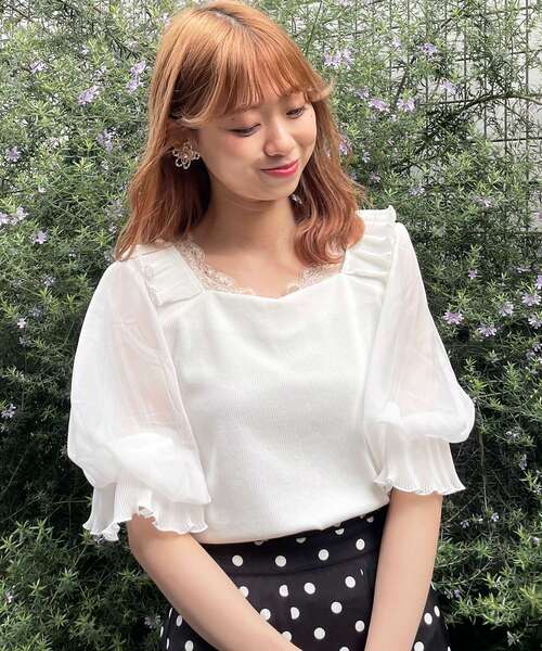 MAJESTIC LEGON（マジェスティックレゴン）の「☆ガーリースリーブ半袖トップス（Tシャツ/カットソー・レディース・ブラック/オフホワイト/グレイッシュベージュ・SMALL/MEDIUM）」の15枚目の写真