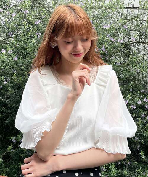 MAJESTIC LEGON（マジェスティックレゴン）の「☆ガーリースリーブ半袖トップス（Tシャツ/カットソー・レディース・ブラック/オフホワイト/グレイッシュベージュ・SMALL/MEDIUM）」の18枚目の写真