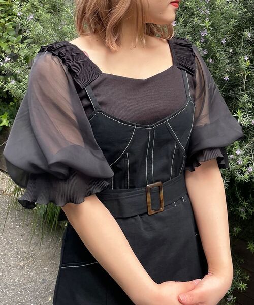 MAJESTIC LEGON（マジェスティックレゴン）の「☆ガーリースリーブ半袖トップス（Tシャツ/カットソー・レディース・ブラック/オフホワイト/グレイッシュベージュ・SMALL/MEDIUM）」の22枚目の写真