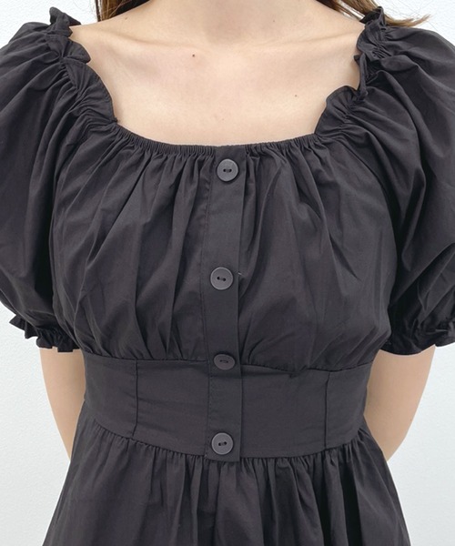 SPIGA（スピーガ）の「肩ギャザー釦半袖ミモレ丈ワンピース（ワンピース・レディース・ホワイト/ブラック/ピンク・FREE）」の8枚目の写真