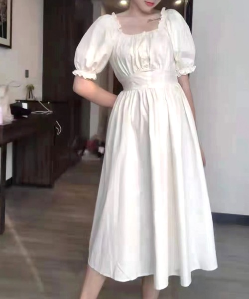 SPIGA（スピーガ）の「肩ギャザー釦半袖ミモレ丈ワンピース（ワンピース・レディース・ホワイト/ブラック/ピンク・FREE）」の12枚目の写真