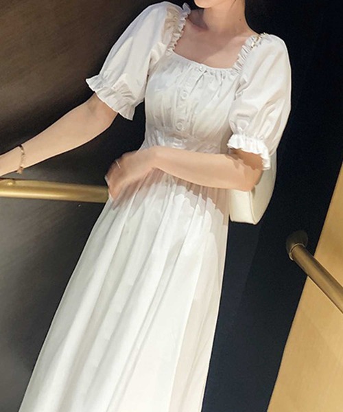 SPIGA（スピーガ）の「肩ギャザー釦半袖ミモレ丈ワンピース（ワンピース・レディース・ホワイト/ブラック/ピンク・FREE）」の15枚目の写真