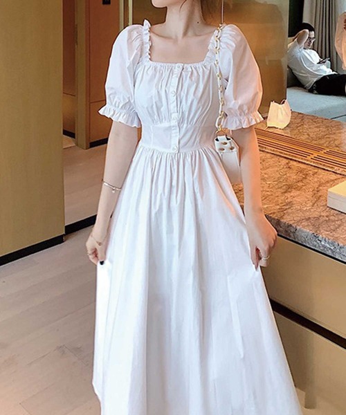 SPIGA（スピーガ）の「肩ギャザー釦半袖ミモレ丈ワンピース（ワンピース・レディース・ホワイト/ブラック/ピンク・FREE）」の16枚目の写真