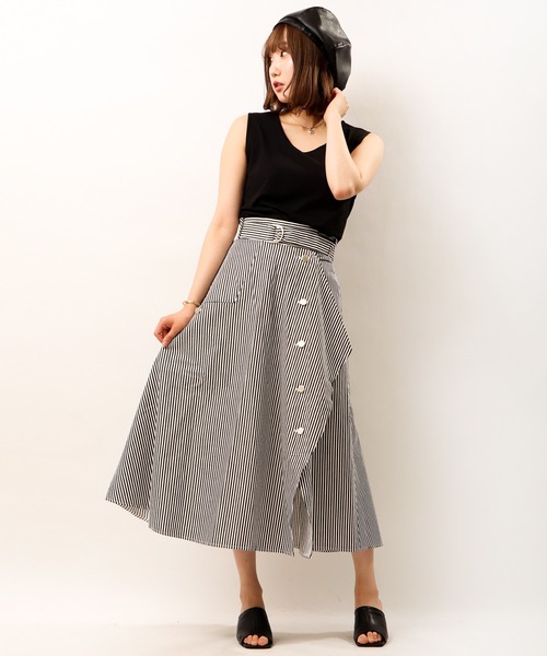 FUNALIVE（ファンアライブ）の「【Cest Tout】ストライプ切り替え ラップスカート（スカート・レディース・ネイビー/ブラック・L/M）」の9枚目の写真