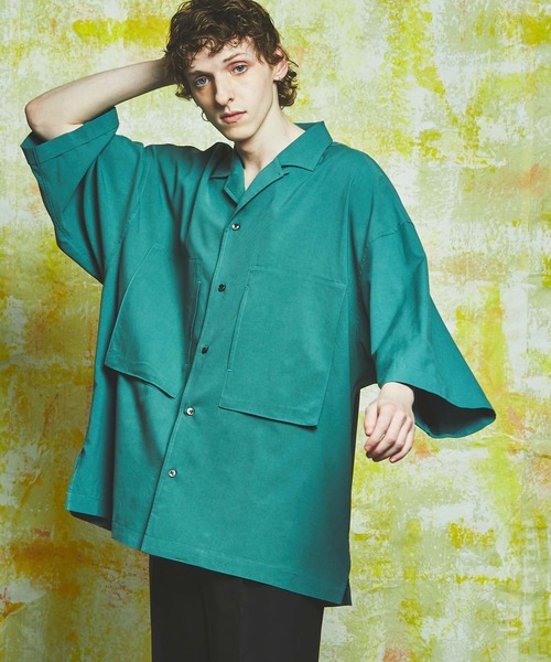 MAISON SPECIAL（メゾンスペシャル）の「《ユニセックスアイテム》エクストラプライムオーバーショートスリーブオープンカラーシャツ 【MAISON SPECIAL/メゾンスペシャル】（シャツ/ブラウス・メンズ・ブラック/グリーン/パープル/イエロー・1/0/2）」の2枚目の写真