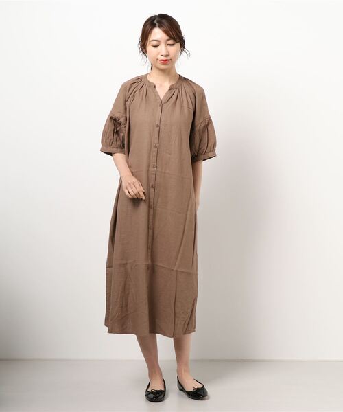 Samansa Mos2(サマンサ モスモス)の「接触冷感バルーンスリーブギャザーワンピース(ワンピース・レディース・ブラウン/チャコール/イエロー/ベージュ・フリ-)」の9枚目の写真