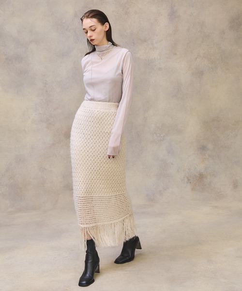 PUBLIC TOKYO（パブリックトウキョウ）の「バスケットフェザーニットスカート（スカート・レディース・ブラック/アイボリー・FREE）」の9枚目の写真