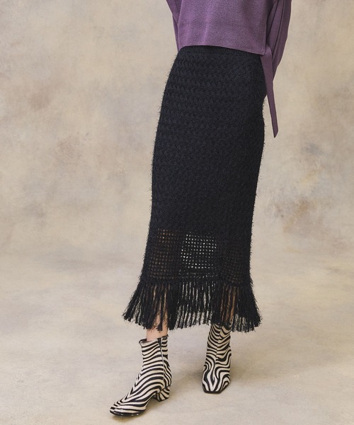 PUBLIC TOKYO（パブリックトウキョウ）の「バスケットフェザーニットスカート（スカート・レディース・ブラック/アイボリー・FREE）」の8枚目の写真