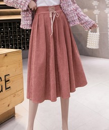 レースアップリボン ピーチスキン フレアスカート