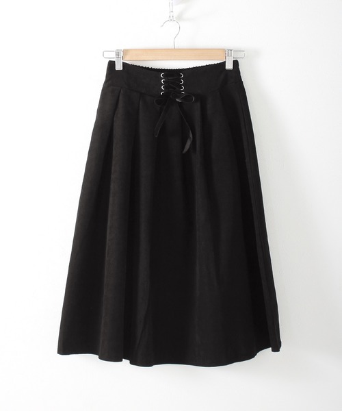 Grandeir（グランディール）の「レースアップリボン ピーチスキン フレアスカート（スカート・レディース・モカ/ブラック/ピンク・M）」の9枚目の写真