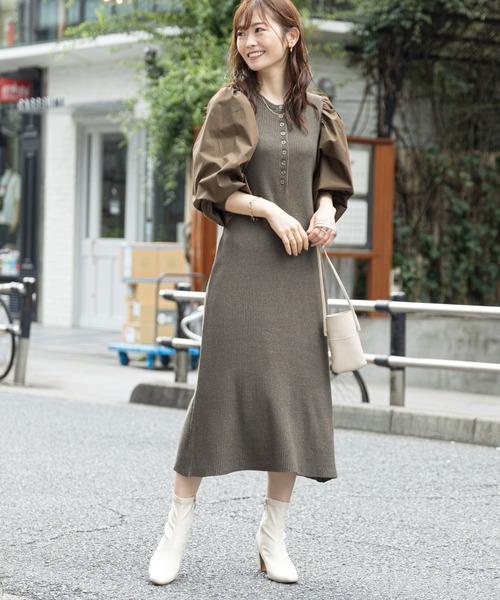 prose verse(プロズヴェール)の「フロントボタンドッキングニットワンピース(ワンピース・レディース・ブラック/ダークグリーン/ブラウン・FREE)」の1枚目の写真