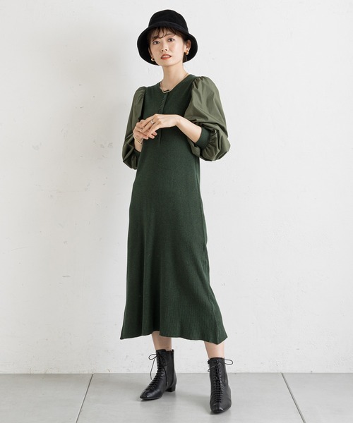 prose verse(プロズヴェール)の「フロントボタンドッキングニットワンピース(ワンピース・レディース・ブラック/ダークグリーン/ブラウン・FREE)」の10枚目の写真