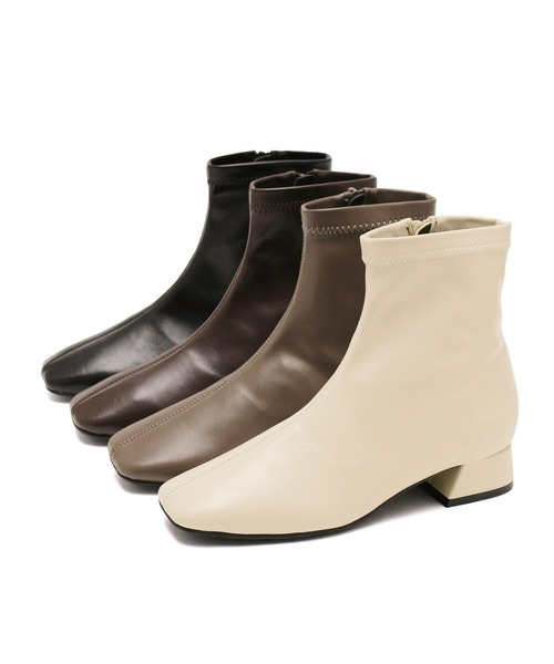 grandfleur（グランドフルール）の「【S～3L】スクエアトゥローヒールストレッチショートブーツ（ブーツ・レディース・ブラック/ダークブラウン/ベージュ系その他/アイボリー・3L/L/S/LL/M）」の15枚目の写真