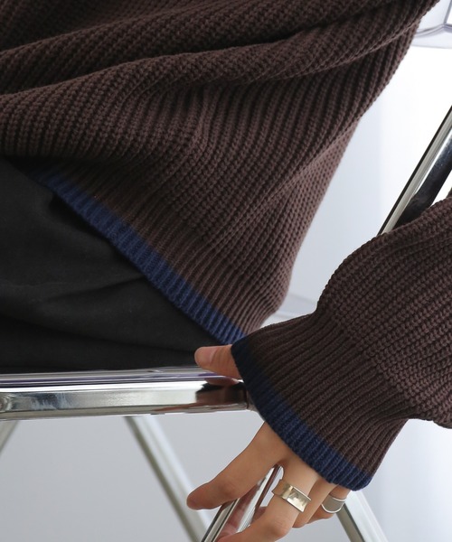 TUTTU（トゥトゥ）の「リブ配色 片畦 ニット プルオーバー（ニット/セーター・メンズ・ブラウン/グリーン・M/L）」の5枚目の写真
