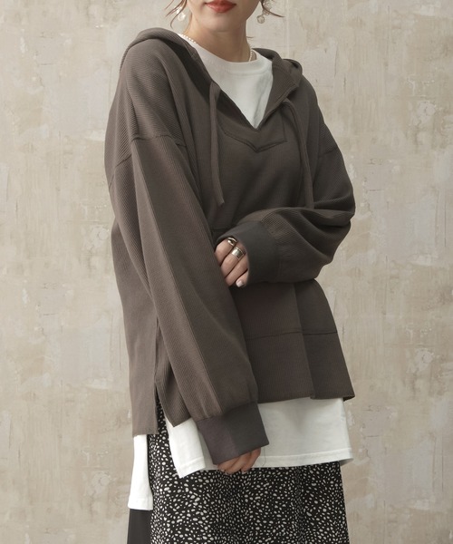 Lull（ルル）の「【Lull / ルル】サーマルメキシカンパーカー（パーカー・レディース・カーキ/ベージュ/ナチュラル・ONESIZE）」の3枚目の写真