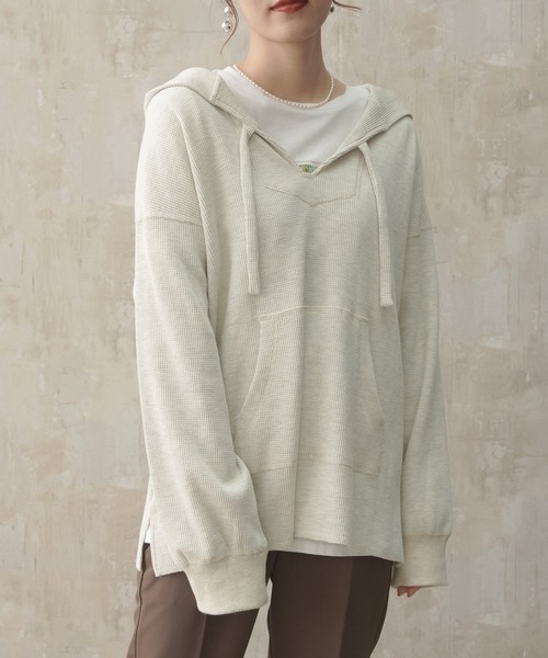 Lull（ルル）の「【Lull / ルル】サーマルメキシカンパーカー（パーカー・レディース・カーキ/ベージュ/ナチュラル・ONESIZE）」の9枚目の写真