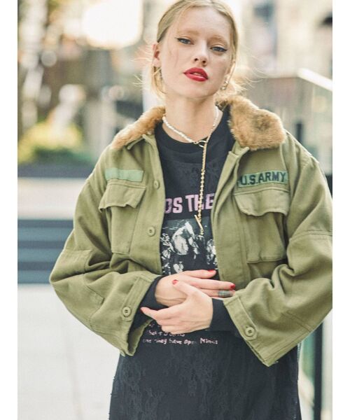 jouetie（ジュエティ）の「ミリタリーショートジャケット（ミリタリージャケット・レディース・ブラック/カーキ・MEDIUM）」の8枚目の写真