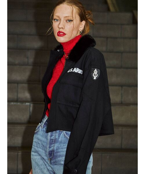 jouetie（ジュエティ）の「ミリタリーショートジャケット（ミリタリージャケット・レディース・ブラック/カーキ・MEDIUM）」の12枚目の写真