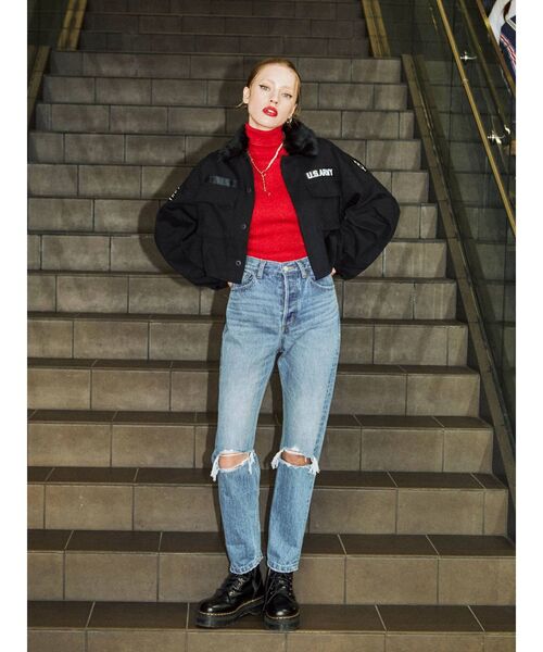 jouetie（ジュエティ）の「ミリタリーショートジャケット（ミリタリージャケット・レディース・ブラック/カーキ・MEDIUM）」の9枚目の写真