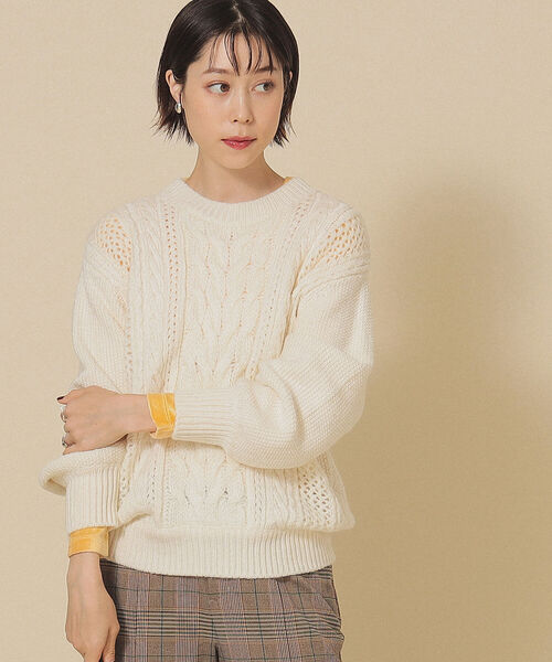 Ray BEAMS(レイビームス)の「Ray BEAMS / ケーブル キリカエ クルーネック ニット(ニット/セーター・レディース・オフホワイト/ライトブルー・ONE SIZE)」の7枚目の写真