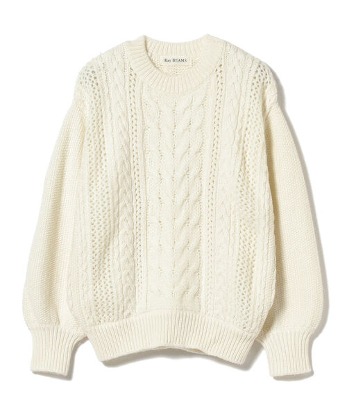Ray BEAMS(レイビームス)の「Ray BEAMS / ケーブル キリカエ クルーネック ニット(ニット/セーター・レディース・オフホワイト/ライトブルー・ONE SIZE)」の14枚目の写真