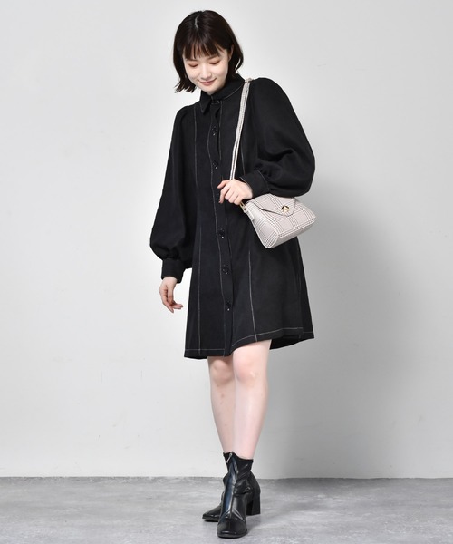 RETRO GIRL（レトロガール）の「バルーン袖チュニックワンピース（ワンピース・レディース・ブラウン/ブラック/バーガンディー/グリーン/チャコールグレー・FREE）」の9枚目の写真