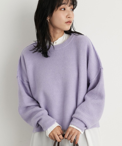 earth music&ecology（アースミュージックアンドエコロジー）の「エアリーショートニット ＊（ニット/セーター・レディース・チャコールグレー/イエロー/アイボリー/ラベンダー/ベージュ・FREE）」の4枚目の写真